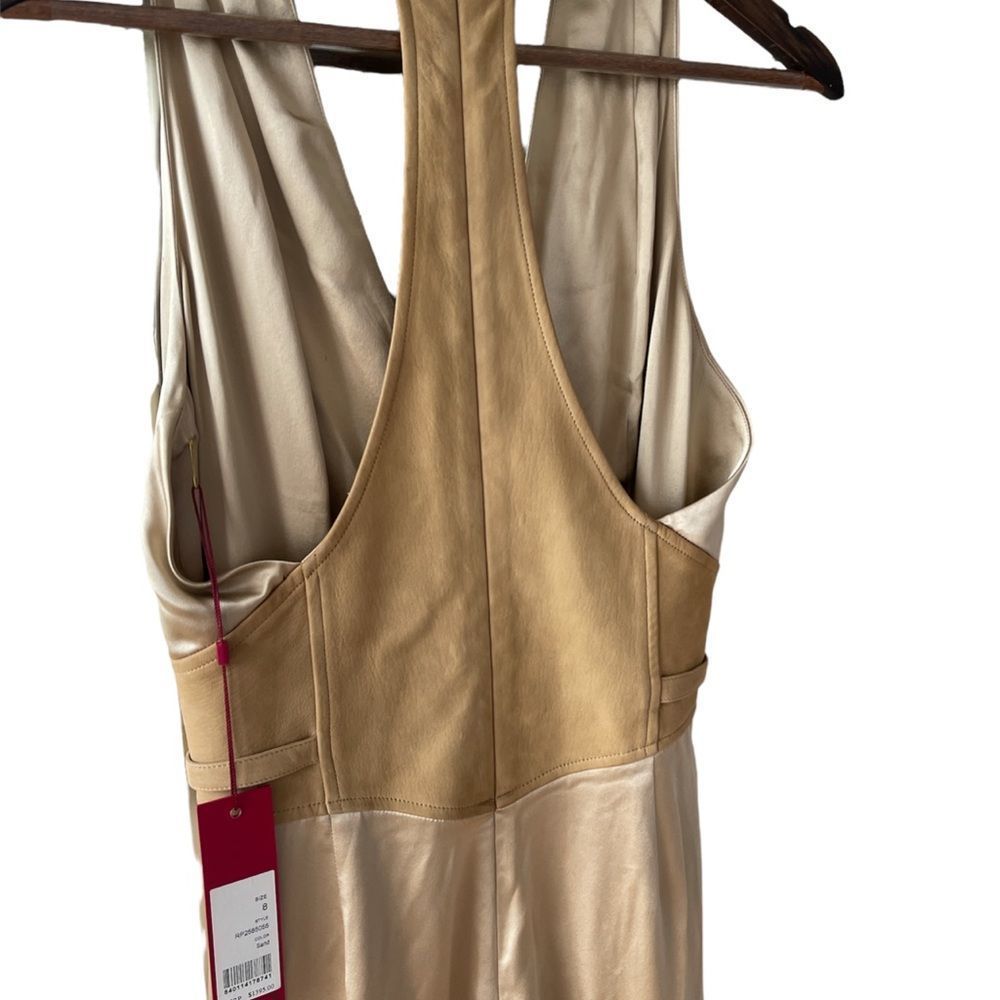 Tamara Mellon silk jumpsuit NWT size 8, cream / light brown, fitted - Picture 6 of 9